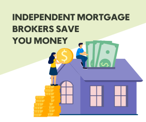 An image of a house that looks like a piggy bank with money sticking out of it and the words "Independent Mortgage Brokers Save You Money"